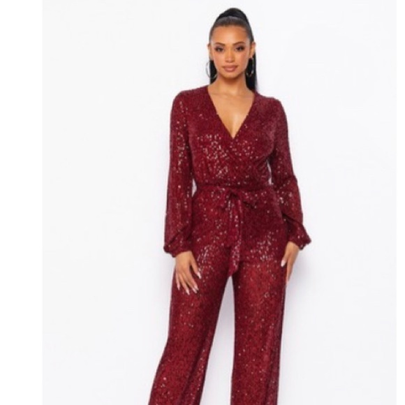 Pants - #70 Radiant Burgundy Sequin Jumpsuit